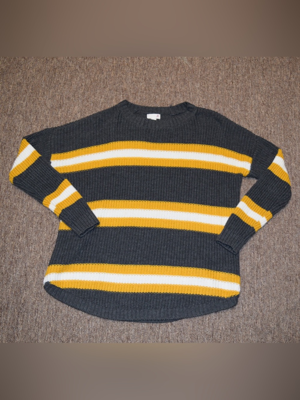 SO by Kohl’s Striped Chunky Knit Sweater XL Gray Mustard Yellow